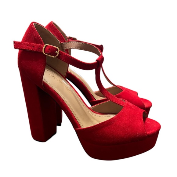 Retro T-Strap Peep Toe Block Heels Sz 5.5 - Picture 3 of 4